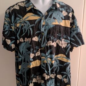 Men's Casual Palm Print Shirt - Black, Blue, Cream